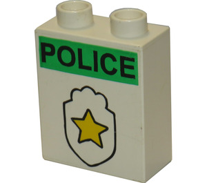 LEGO Duplo White Brick 1 x 2 x 2 with Police badge without Bottom Tube (4066)