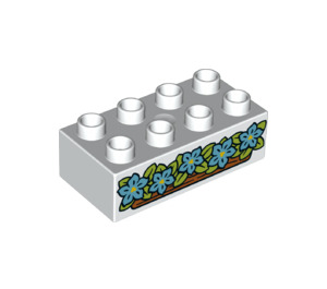 LEGO Duplo White Brick 2 x 4 with Blue Flowers (3011 / 36988)