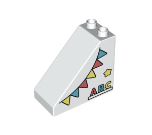 LEGO Duplo White Slope 2 x 4 x 3 (45°) with Flags, Star and 'ABC' (49570 / 65934)