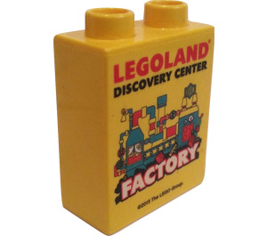 LEGO Duplo Yellow Brick 1 x 2 x 2 with 2015 Discovery Center Factory (Third Pattern) without Bottom Tube (4066)