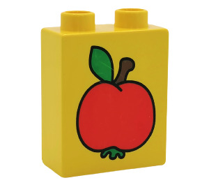 LEGO Duplo Yellow Brick 1 x 2 x 2 with Apple without Bottom Tube (4066 / 42657)