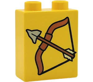 LEGO Duplo Yellow Brick 1 x 2 x 2 with Bow and Arrow without Bottom Tube (4066)
