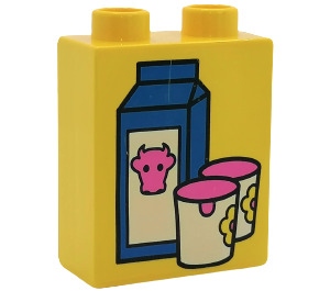 Duplo Yellow Brick 1 x 2 x 2 with Milk Carton and 2 Cups without Bottom Tube (4066)