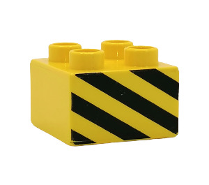 Duplo Yellow Brick 2 x 2 with Black diagonal lines (3437 / 51734)