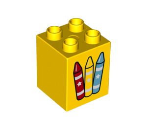 LEGO Duplo Yellow Brick 2 x 2 x 2 with Crayons (21112 / 31110)
