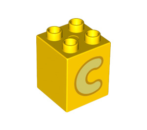 Duplo Yellow Brick 2 x 2 x 2 with Letter "C" Decoration (31110 / 65970)