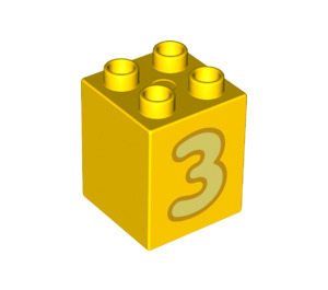LEGO Duplo Yellow Duplo Brick 2 x 2 x 2 with Number 3 (31110 / 77920)