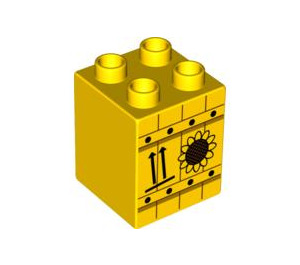 LEGO Duplo Yellow Brick 2 x 2 x 2 with Sunflower crate (31110 / 55885)