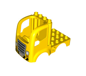 LEGO Duplo Gelb Truck cab 4 x 8 mit Groß Gitter und hazard Streifen (68618)