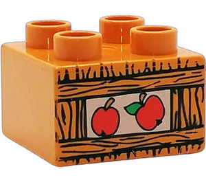 LEGO Earth Orange Duplo Brick 2 x 2 with Wood Box and Two Apples (47718 / 53484)