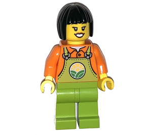 LEGO Farm Worker in Green Overalls with Black Hair Minifigure