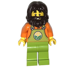 LEGO Farmer, Man, Lime Overalls, Dark Brown Hair and Beard Minifigure