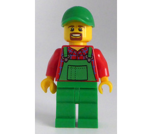 LEGO Jordbrukare med Skägg, Grön Overall, Grön Keps Minifigur