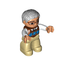 LEGO Farmer with Grey Hair, Brown Pullover, Tan Legs Duplo Figure