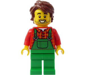 LEGO Farmer with Red Plaid Shirt and Green Overall Minifigure