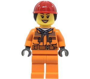 LEGO Female Construction Worker with Dark Stone Gray Hoodie Minifigure