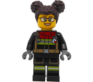 LEGO Female Firefighter with Dark Brown Curly Hair Minifigure