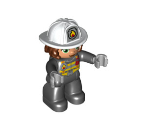 LEGO Female Firefighter with Gray Hands and White Helmet with Badge Duplo Figure