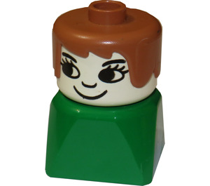 LEGO Weiblich auf Grün Basis mit Braun Haar und Eyelashes und Nase Duplo-Figur