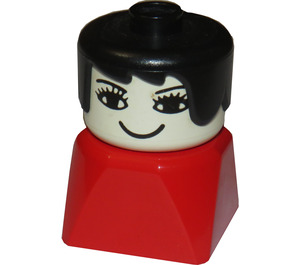 LEGO Weiblich auf Rot Basis mit Schwarz Haar Duplo-Figur