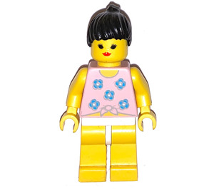 LEGO Kvinne Paradisa med Blå Blomster Overkropp og Svart Hestehale Hår Minifigur