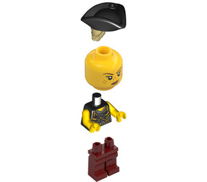 LEGO Weiblich Pirat - Schwarz Tricorne und Beige Pferdeschwanz Minifigur