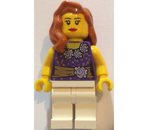 LEGO Kobieta z Dark Fioletowy Sukienka Bodice z Kwiaty I Golden Sash Minifigurka