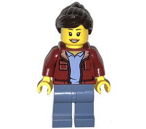 LEGO Female with Dark Red Open Vest and Dark Brown Ponytail Minifigure