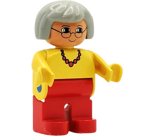 LEGO Female with Gray Hair, Red necklace and Glasses Duplo Figure