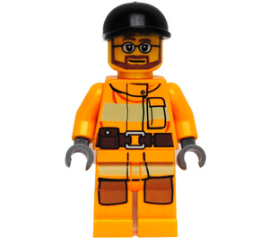 LEGO Firefighter met Zwart Pet, Glasses en Beard minifiguur