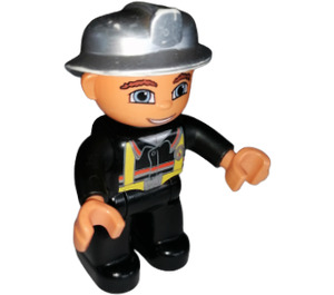LEGO Firefighter with Flesh Hands and Silver Helmet Duplo Figure