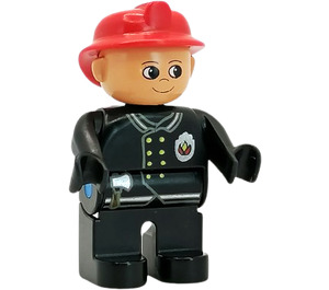 LEGO Bombero con Negro Parte superior y Rojo Casco sin bigote Figura Duplo