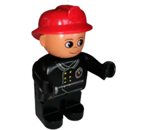 LEGO Fireman avec Noir Haut et rouge Casque sans Moustache Duplo Figure