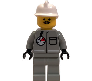 LEGO Fireman met Light Grijs Coat met Lucht Gauge en Pocket, Light Grijs Poten, Pointed Mustache, en Wit Brand Helm minifiguur