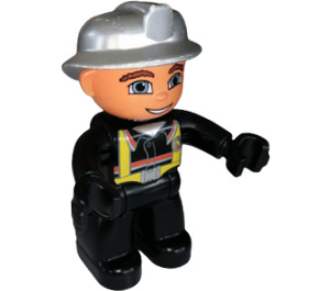 LEGO Brandweerman met Zilver Helm en Zwart Handen Duplo-figuur