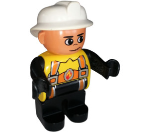 LEGO Fireman mit suspenders und Flamme oben Duplo Abbildung