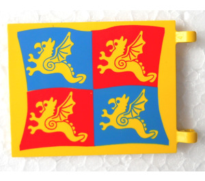 LEGO Flagge 6 x 4 mit 2 Anschlüsse mit Dragons auf Rot und Blau Quadrate (2525)