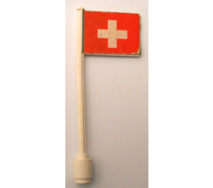 LEGO Flag on Ridged Flagpole with Switzerland Flag Sticker (3596)