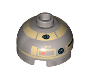 LEGO Flat Silver Brick 2 x 2 Round with Dome Top with Astromech Droid Head (Hollow Stud, Axle Holder) (18111 / 30367)