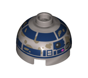 LEGO Effen zilver Steen 2 x 2 Rond met Dome Top met Dirty R2-D2 Astromech Droid Hoofd (holle nop, ashouder) (1544 / 18841)