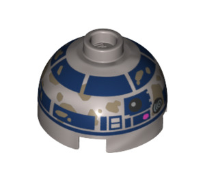 LEGO Flat Silver Brick 2 x 2 Round with Dome Top with Dirty R2-D2 Astromech Droid Head (Hollow Stud, Axle Holder) (1544 / 18841)