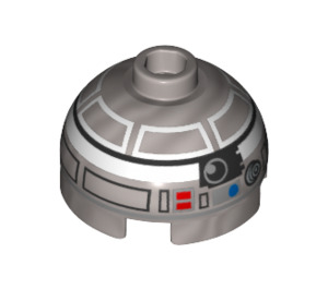 LEGO Argent Mat Brique 2 x 2 Rond avec Dome Haut avec R2-Q2 Astromech Droid Tête (Bosse creuse, support d'essieu) (18841 / 39495)