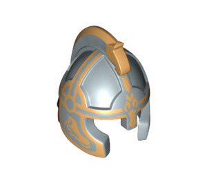 LEGO Flat Silver Castle Helmet with Cheek Protection with Eomer Gold Pattern (10054 / 11798)