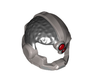 LEGO Flat Silver Cyborg Helmet with Black Hair and Red Dot (19191)