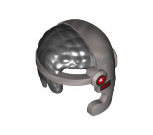 LEGO Flat Silver Cyborg Helmet with Open Side with Black Hair and Red Eye (68389)