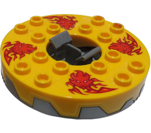 LEGO Flat Silver Ninjago Spinner with Yellow Top and Red Flames and Lions (98354)
