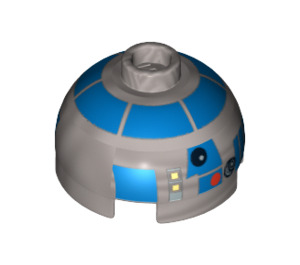 LEGO Platt Silver Runda Kloss 2 x 2 Dome Topp (Undetermined Knopp - To be deleted) med R2-D2 Huvud (13291 / 86410)