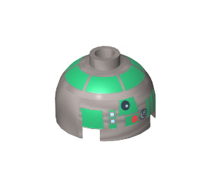 LEGO Flat Silver Round Brick 2 x 2 Dome Top (Undetermined Stud - To be deleted) with Green R3-D5 Printing (10558)