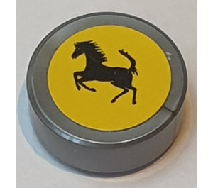 LEGO Flat Silver Tile 1 x 1 Round with Ferrari Logo Black Horse on Yellow Background Sticker (35380)