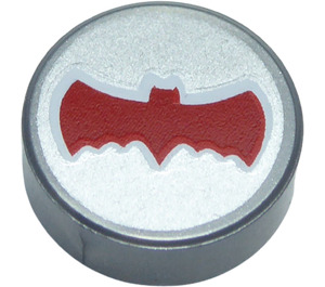 LEGO Effen zilver Tegel 1 x 1 Rond met Rood Vleermuis (26399 / 77229)